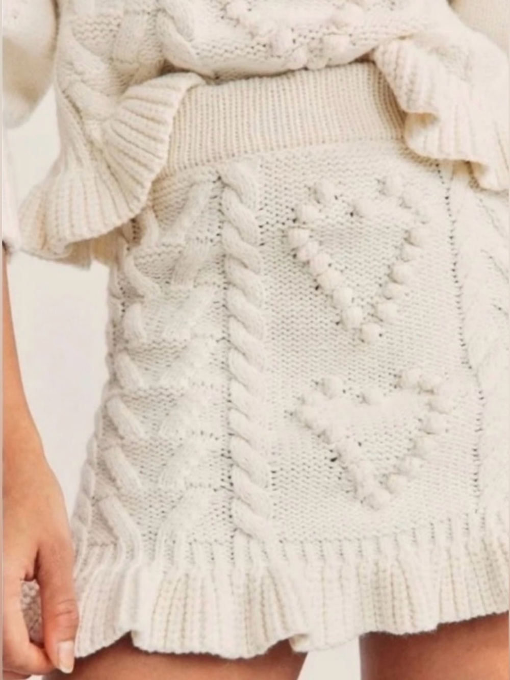 LoveShackFancy Cream Brendana cable knit mini skirt size M coquette ruffle party